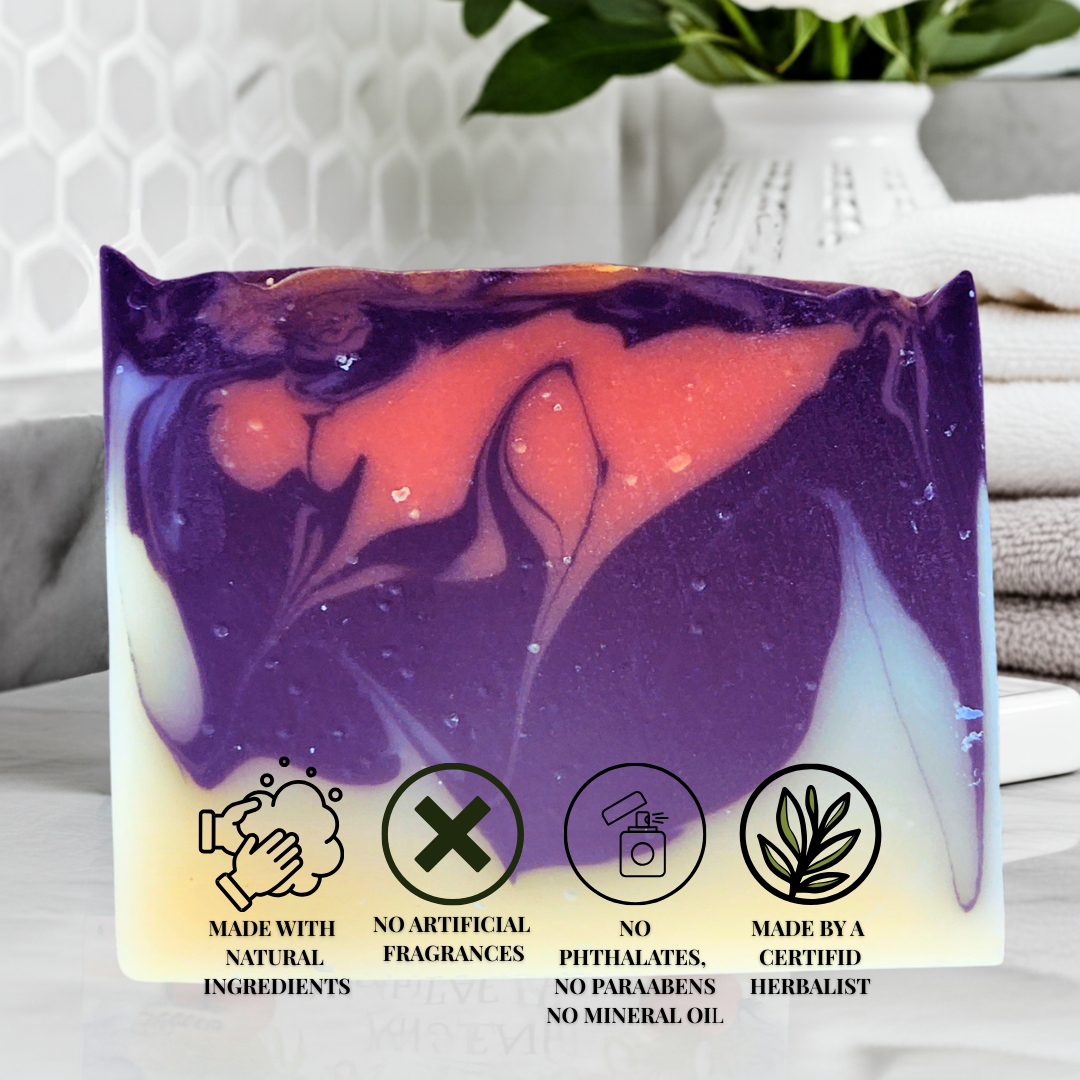 Mens bergamot mild shea butter soap with vibrant colors and natural ingredients for skincare