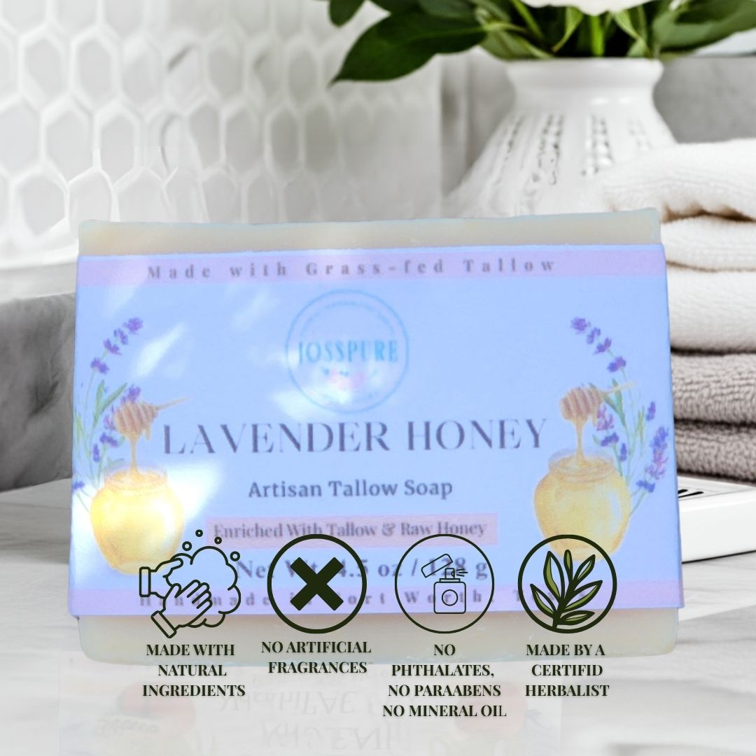 Sensitive Skin Facial Care Bundle | Lavender Honey Tallow Soap, Toner &amp; Balm