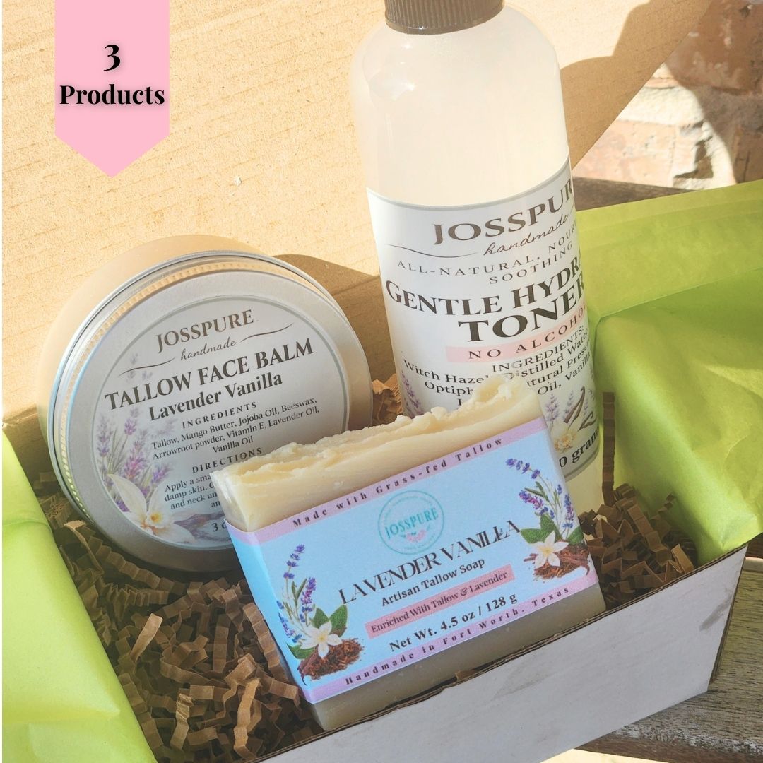 Dry Skin Facial Care Bundle | Lavender Tallow Soap, Toner Tallow Balm