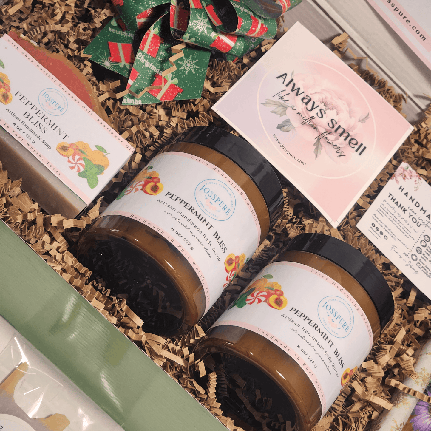 Peppermint Bliss Holiday Deluxe Gift Set - JOSSPURE | Handmade Soap | Shea Butter Soap |Natural Soap