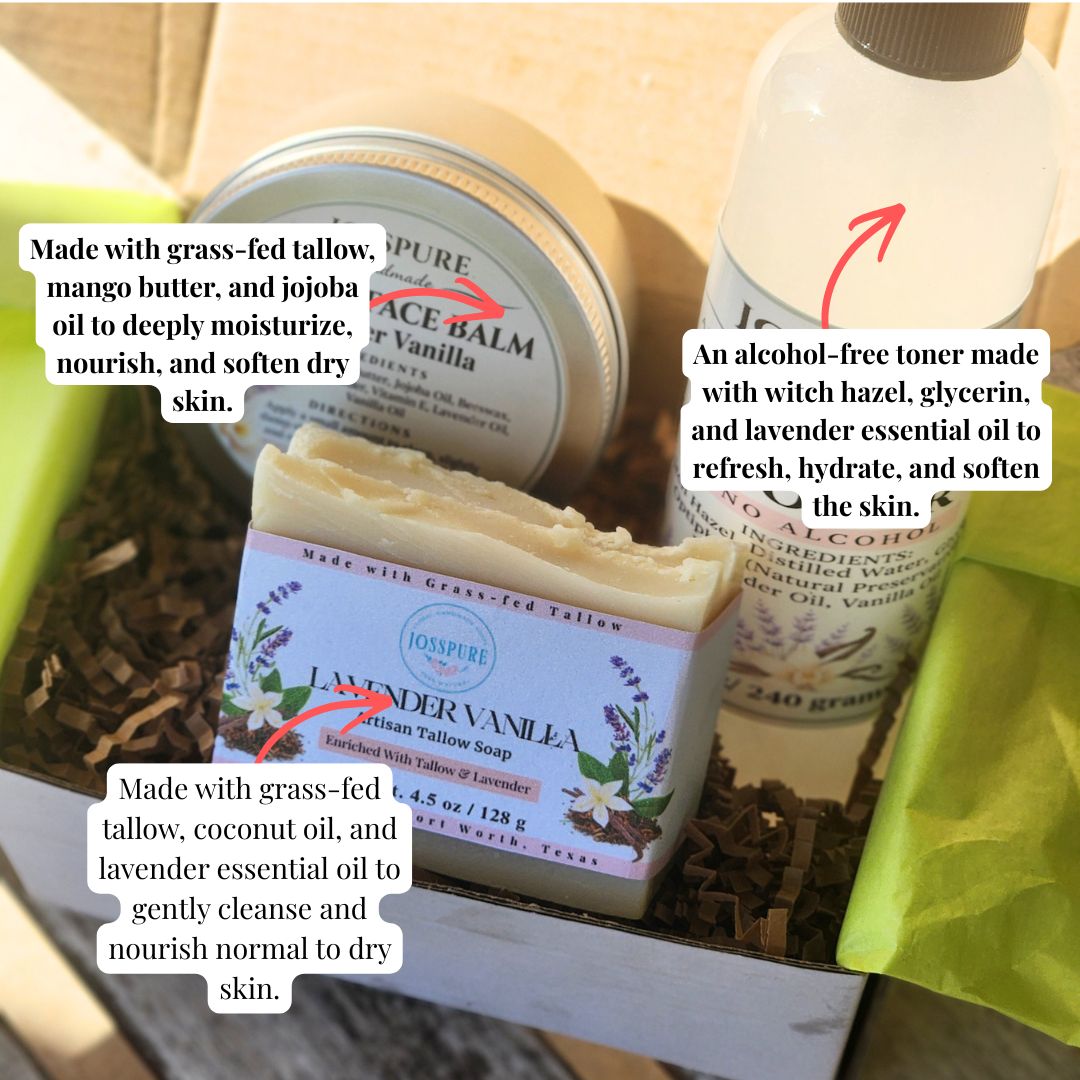 Dry Skin Facial Care Bundle | Lavender Tallow Soap, Toner Tallow Balm
