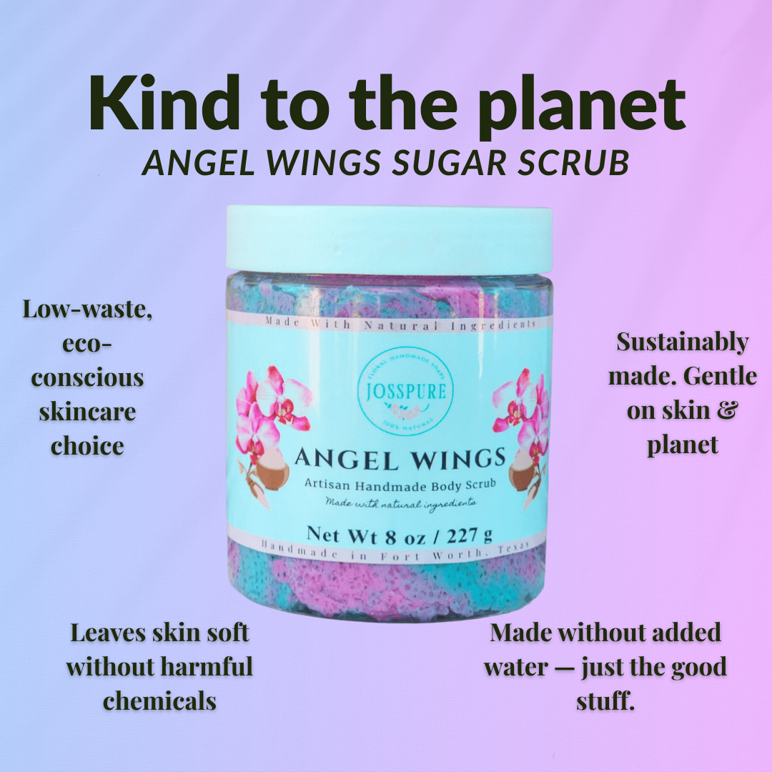 JOSSPURE Angel Wings Sugar Scrub with eco-friendly packaging, infused with orchid sea salt luxury sugar scrub