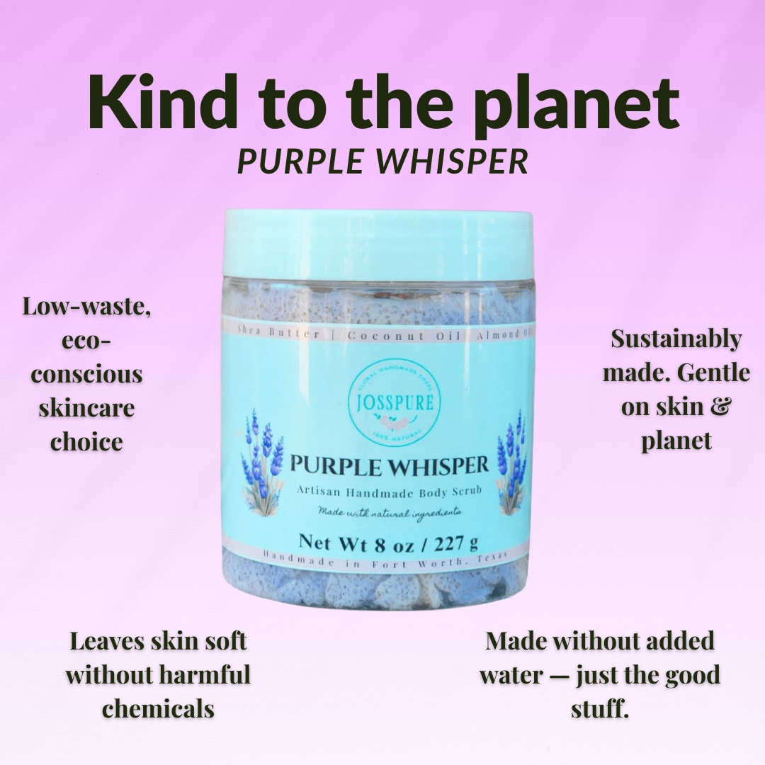 JOSSPURE Purple Whisper Lavender Luxury Sugar Scrub in a jar for eco-conscious skincare routines