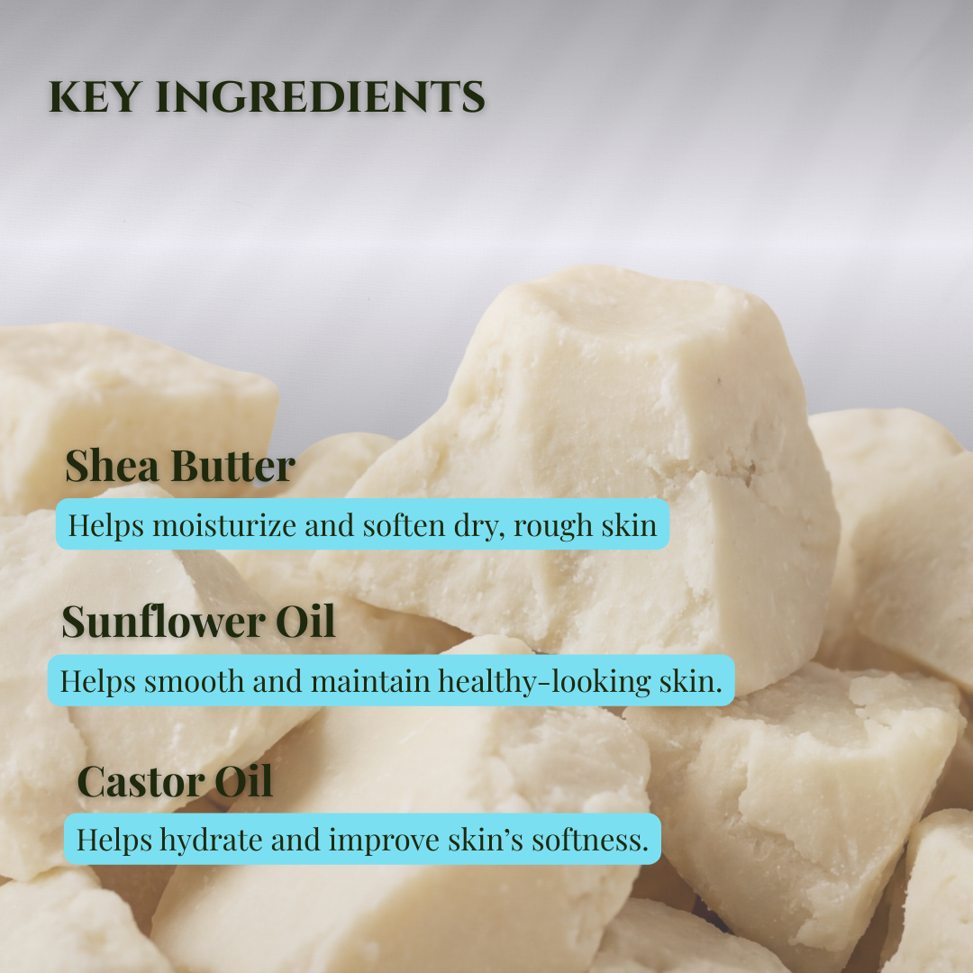 Key ingredients for mens bergamot mild shea butter soap with shea, sunflower, and castor oils for skin hydration