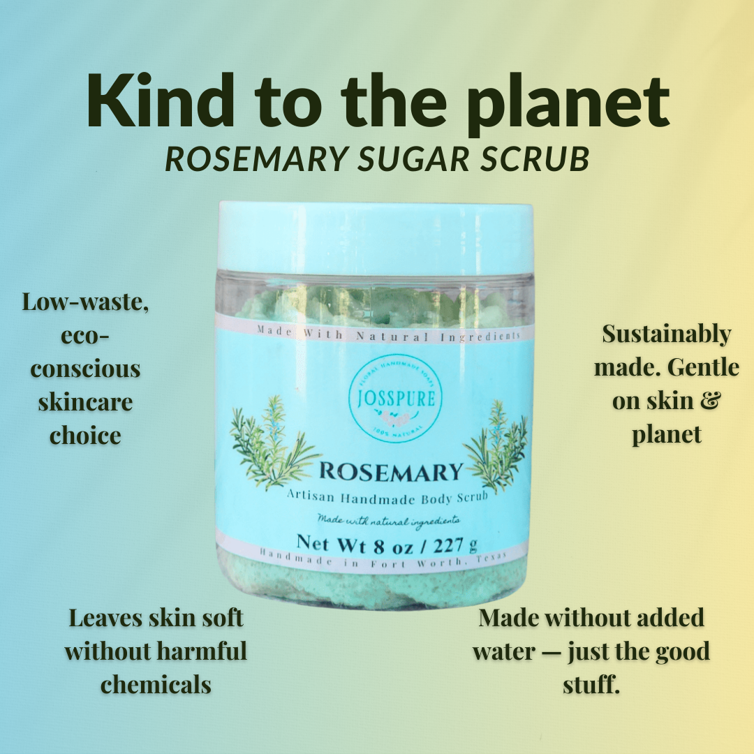 JOSSPURE Rosemary Sugar Scrub in an 8 oz jar with eco-friendly packaging for gentle skincare