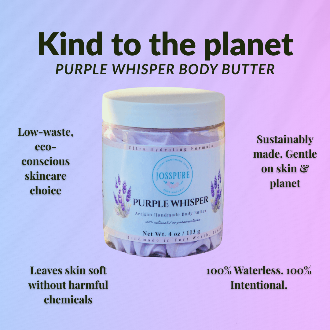 JOSSPURE Purple Whisper Body Butter in a jar, featuring lavender mango butter whipped body butter for soft skin