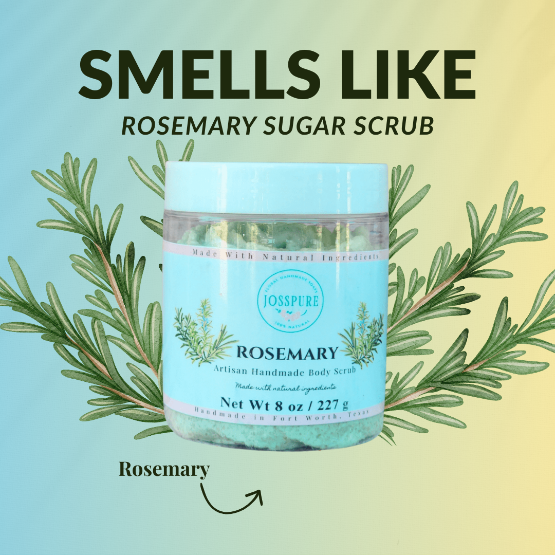 JOSSPURE Rosemary Sugar Scrub in an 8 oz jar with natural ingredients for body care