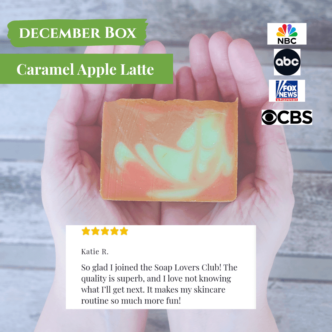 Handmade Caramel Apple Latte Soap from JOSSPURE in a soap subscription box, perfect for skincare lovers.