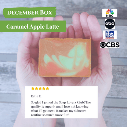 Handmade Caramel Apple Latte Soap from JOSSPURE in a soap subscription box, perfect for skincare lovers.