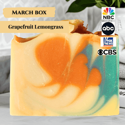 Handmade soap from JOSSPURE in Grapefruit Lemongrass scent, featured in a soap subscription box