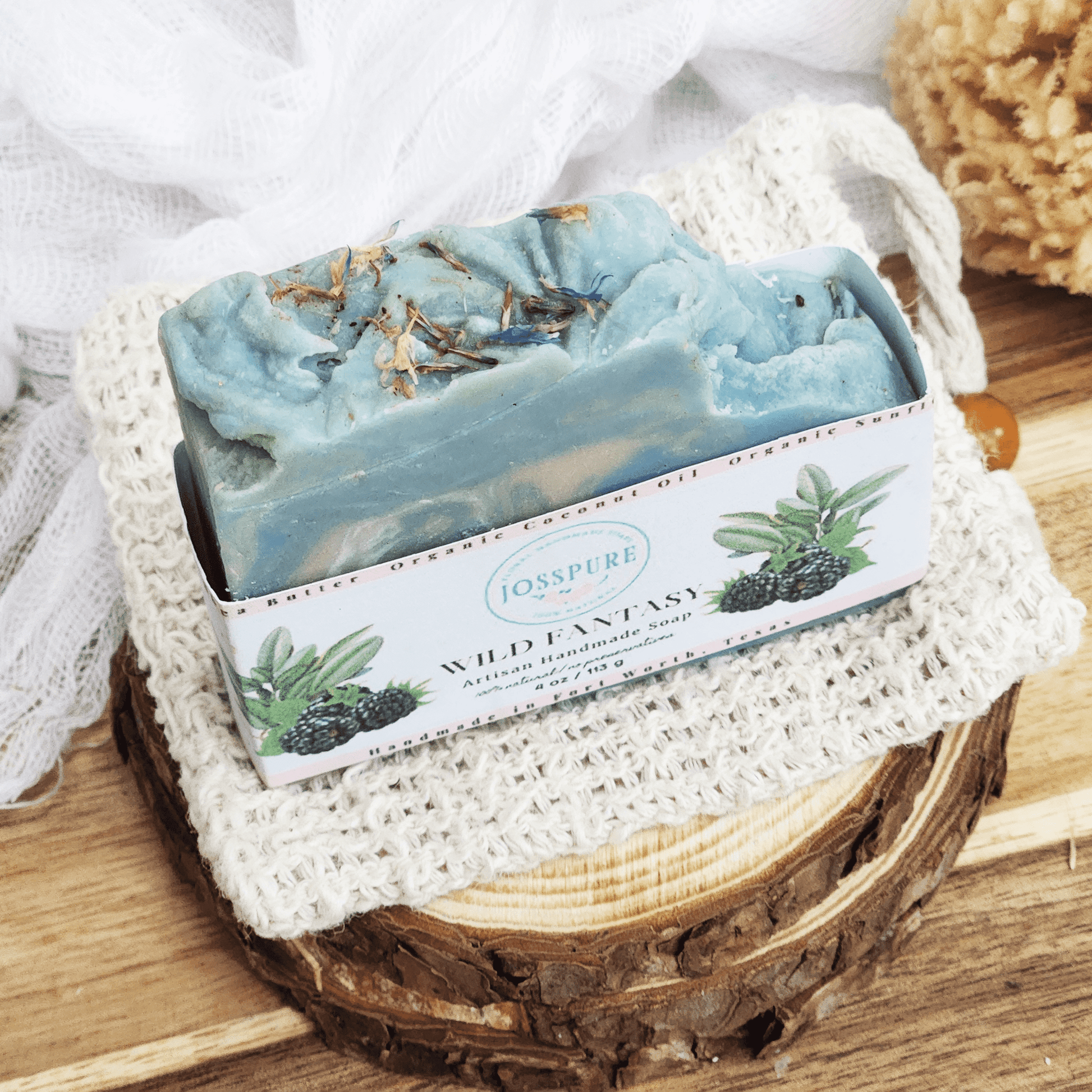 JOSSPURE blackberry sage mild shea butter soap bar with natural herbs in eco-friendly packaging