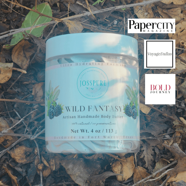 JOSSPURE Wild Fantasy Artisan Handmade Body Butter in 4 oz jar, featuring blackberry sage mango butter whipped body butter
