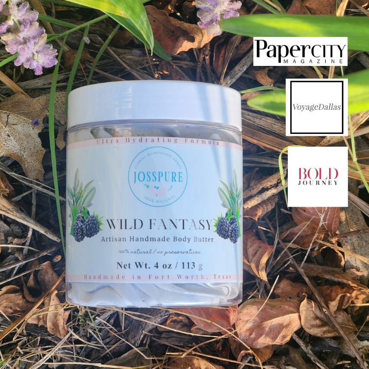 JOSSPURE Wild Fantasy Artisan Handmade Body Butter jar, featuring blackberry sage mango butter whipped body butter