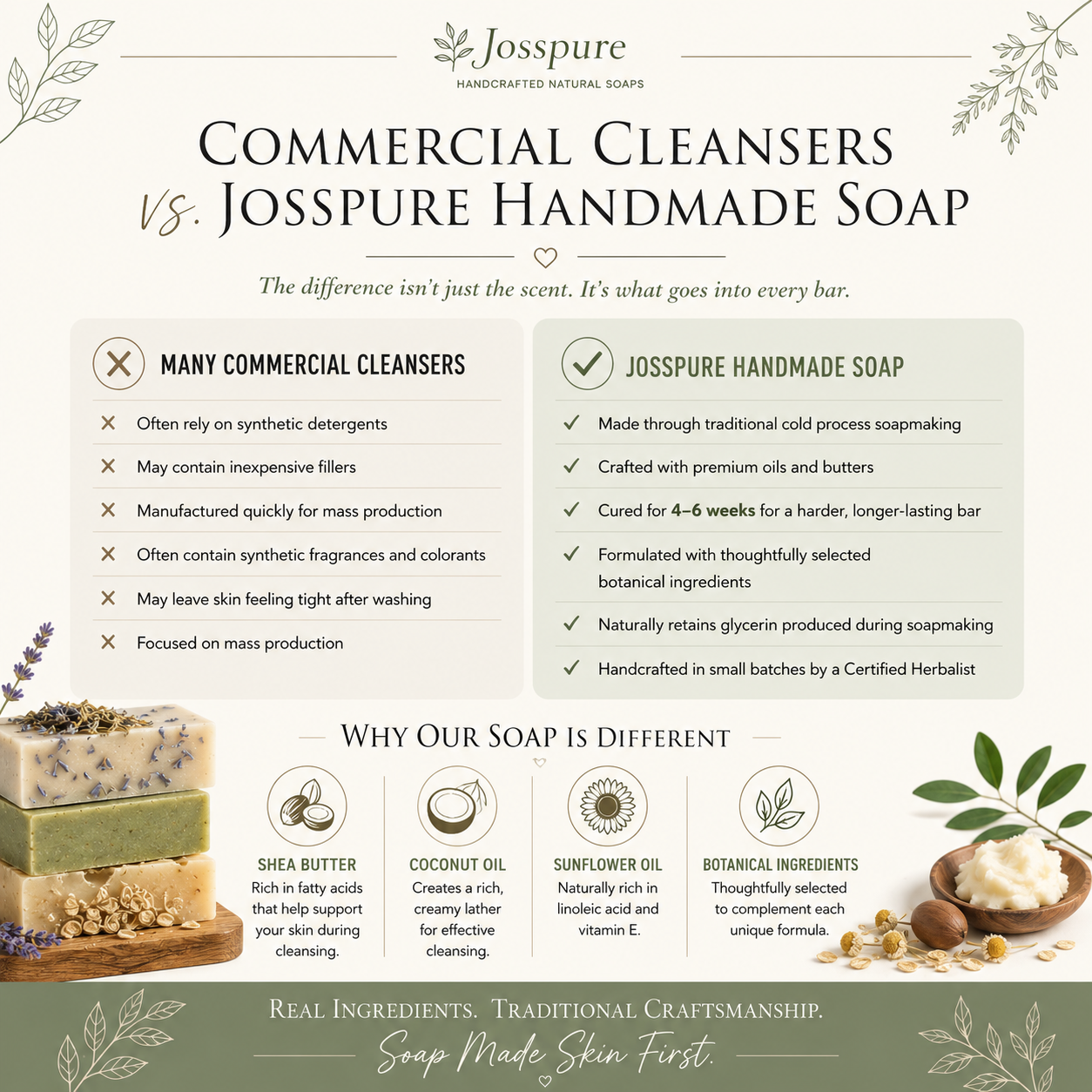 store bought soap vs josspure handmade soap graphic