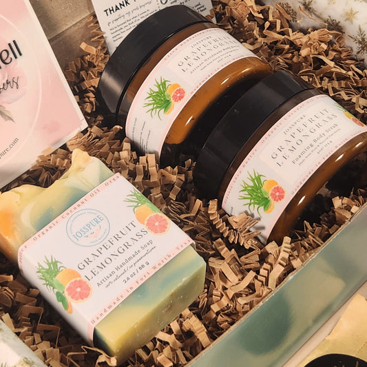 Grapefruit Lemongrass Classic Holiday Gift Set- Handmade Soap, Handmade Scrub, Handmade Body Butter - JOSSPURE