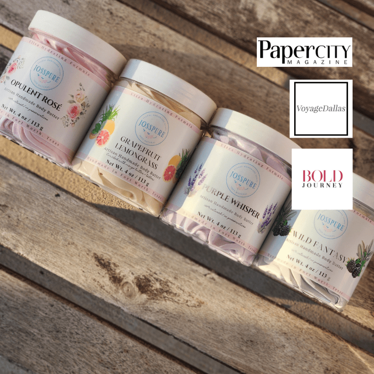 Four JOSSPURE handmade whipped body butters in assorted fragrances including grapefruit orange mango butter whipped body butter