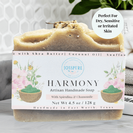 JOSSPURE Green All Natural Soap Harmony handmade with spirulina and chamomile for sensitive skin