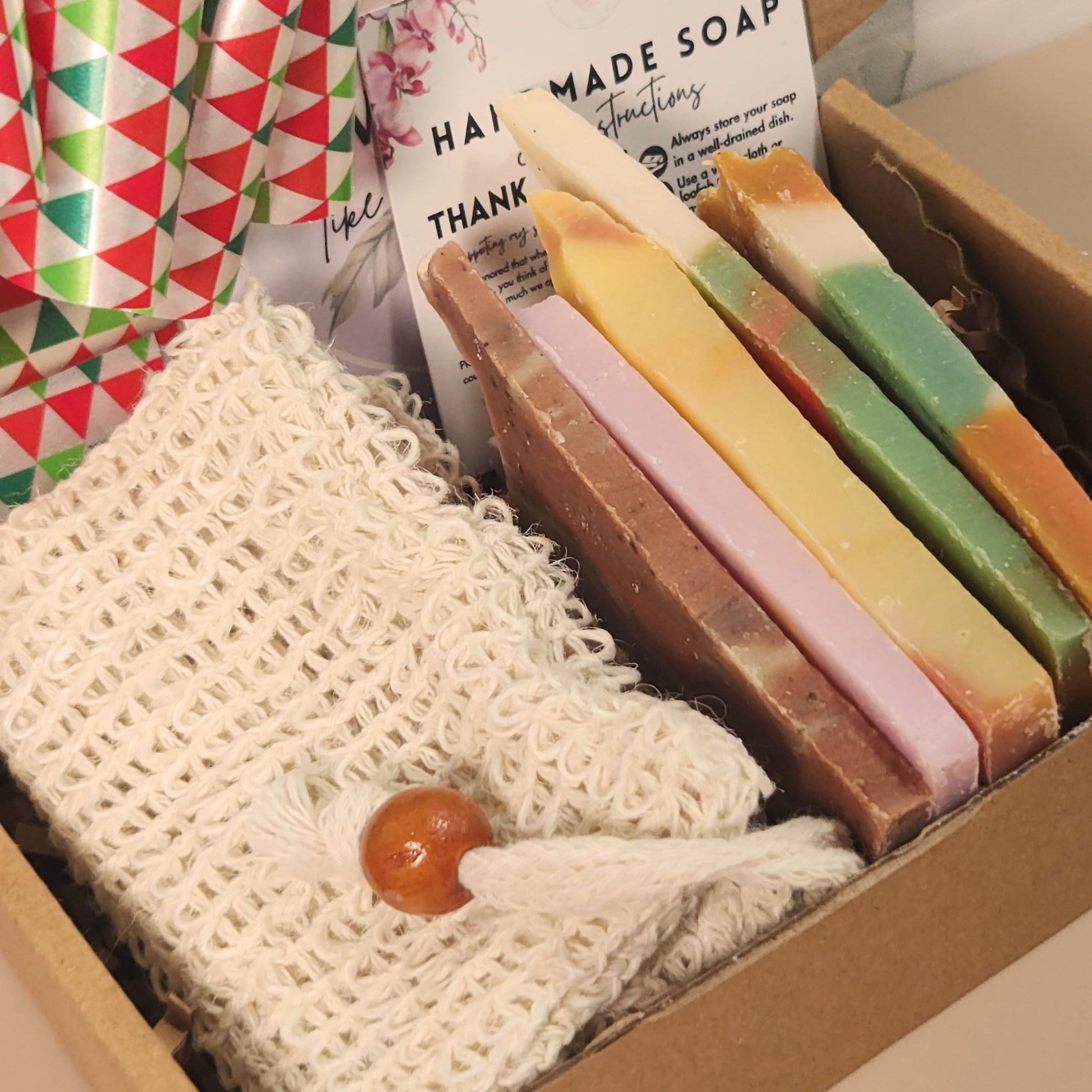 Holiday Secret Santa Gift Set- Bundle #6- 5 Sample Soaps + Sisal Bag- Excellent Stocking Stuffer Too! - JOSSPURE