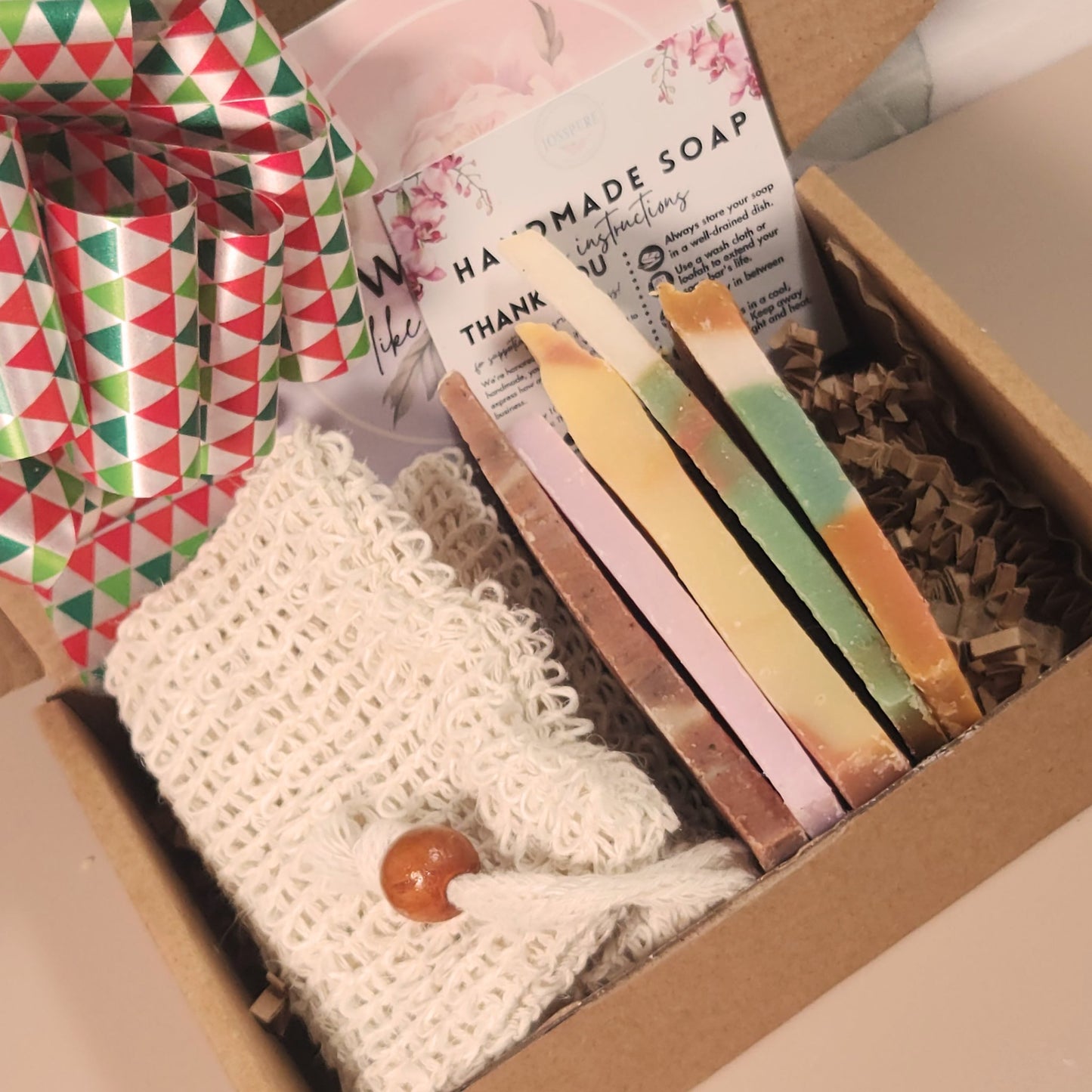 Holiday Secret Santa Gift Set- Bundle #6- 5 Sample Soaps + Sisal Bag- Excellent Stocking Stuffer Too! - JOSSPURE