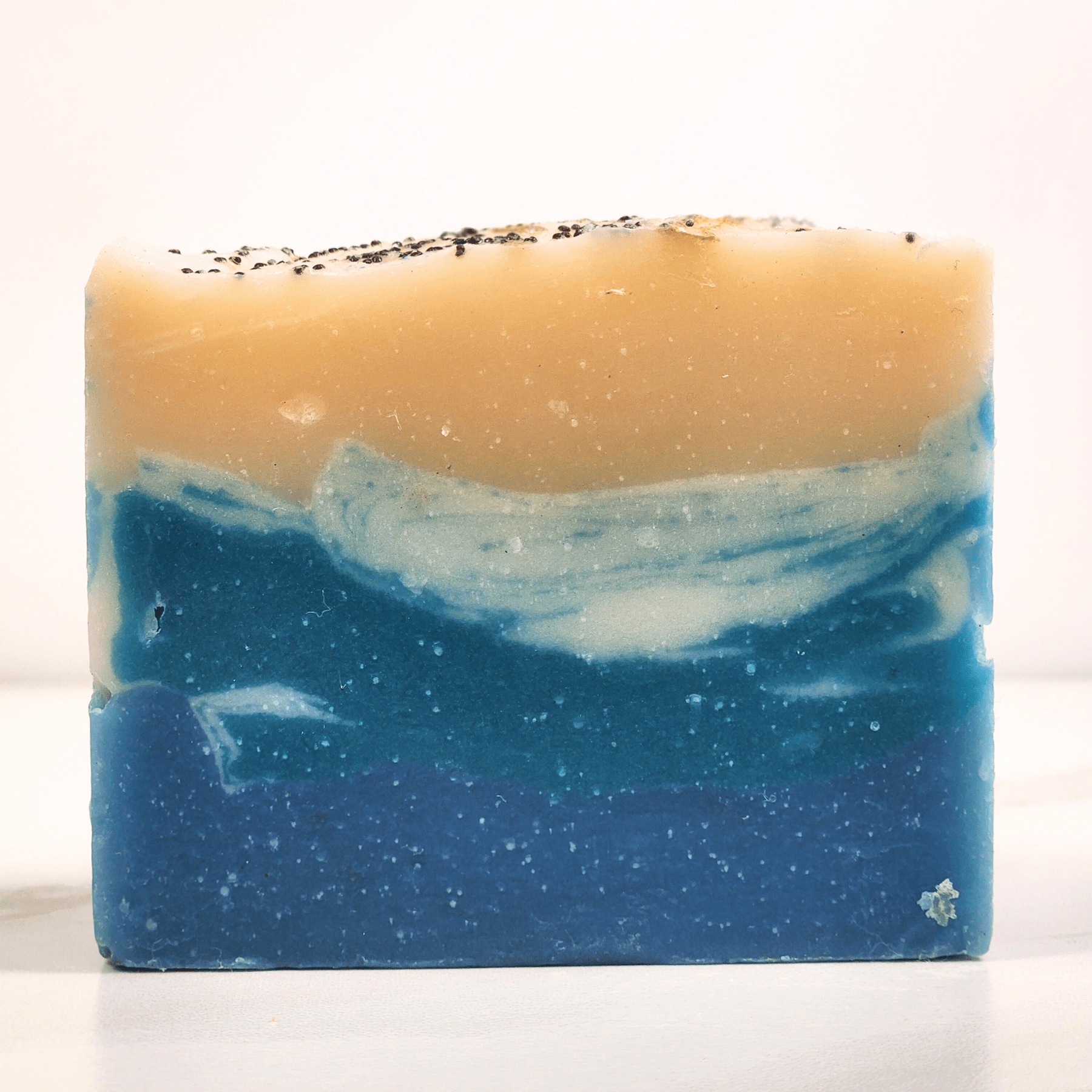 JOSSPURE apple lemongrass summer shea butter soap with blue and beige layers and natural ingredients