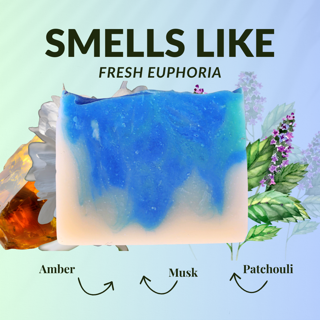 JOSSPURE men's fresh mild shea butter soap with a fresh euphoria scent and vibrant blue design