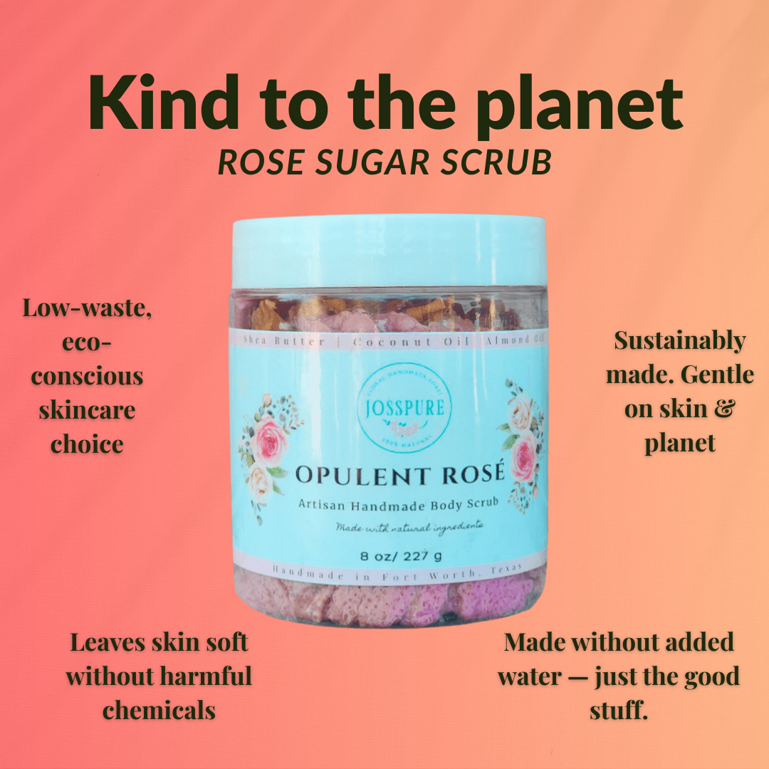 JOSSPURE Opulent Rose Luxury Sugar Scrub in an 8 oz jar for eco-friendly skincare