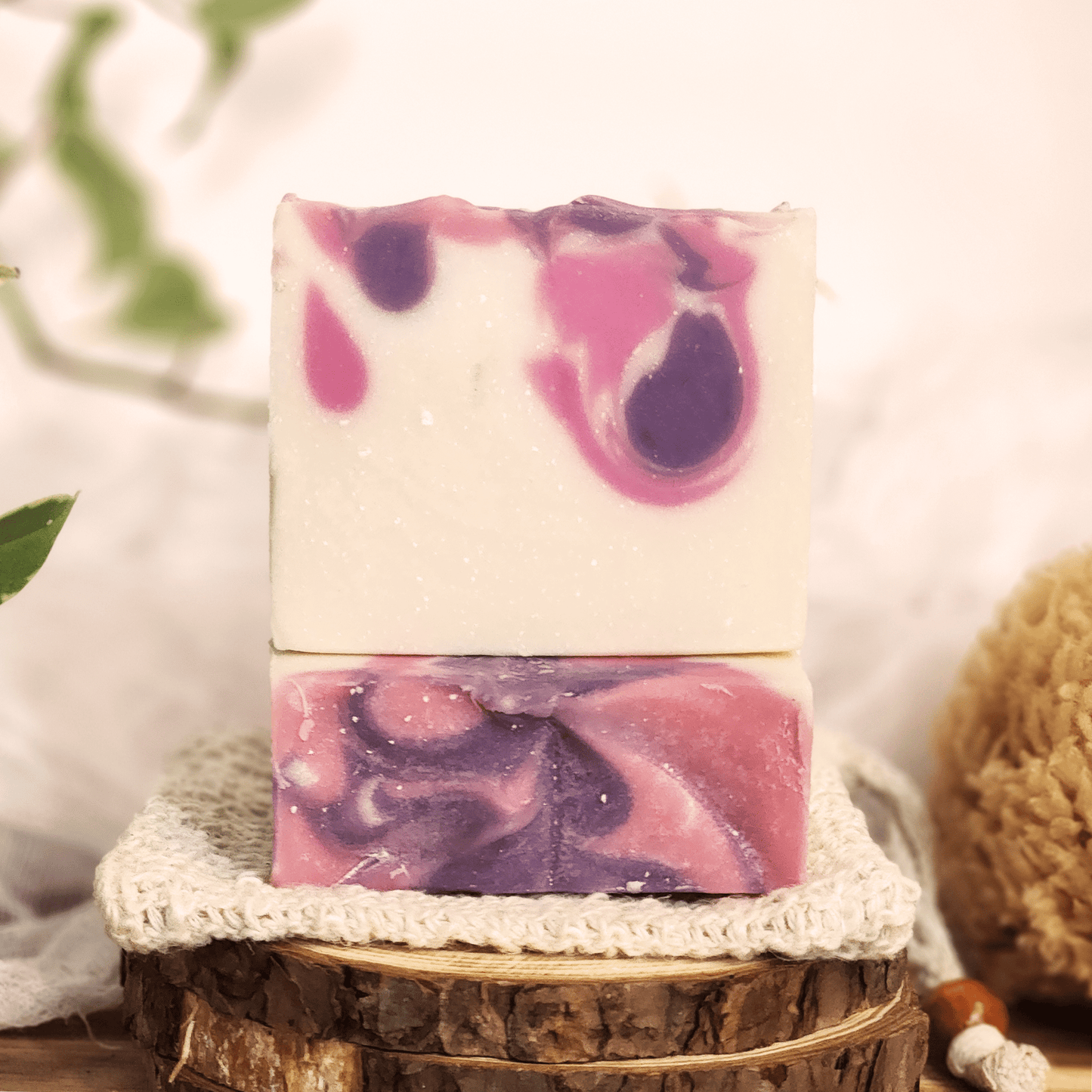 Handmade black raspberry vanilla mild shea butter soap with colorful swirl design