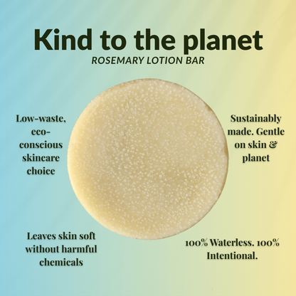Rosemary travel size mini lotion bar highlighting eco-friendly and skin-friendly benefits
