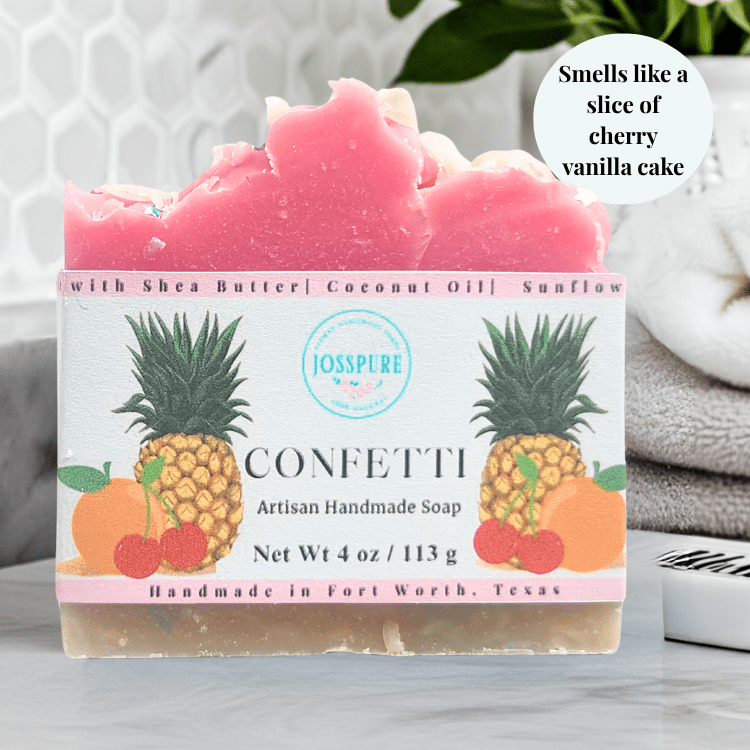 Cherry Pineapple Orange Summer shea butter soap bar by JOSSPURE with natural ingredients and tropical fruit design
