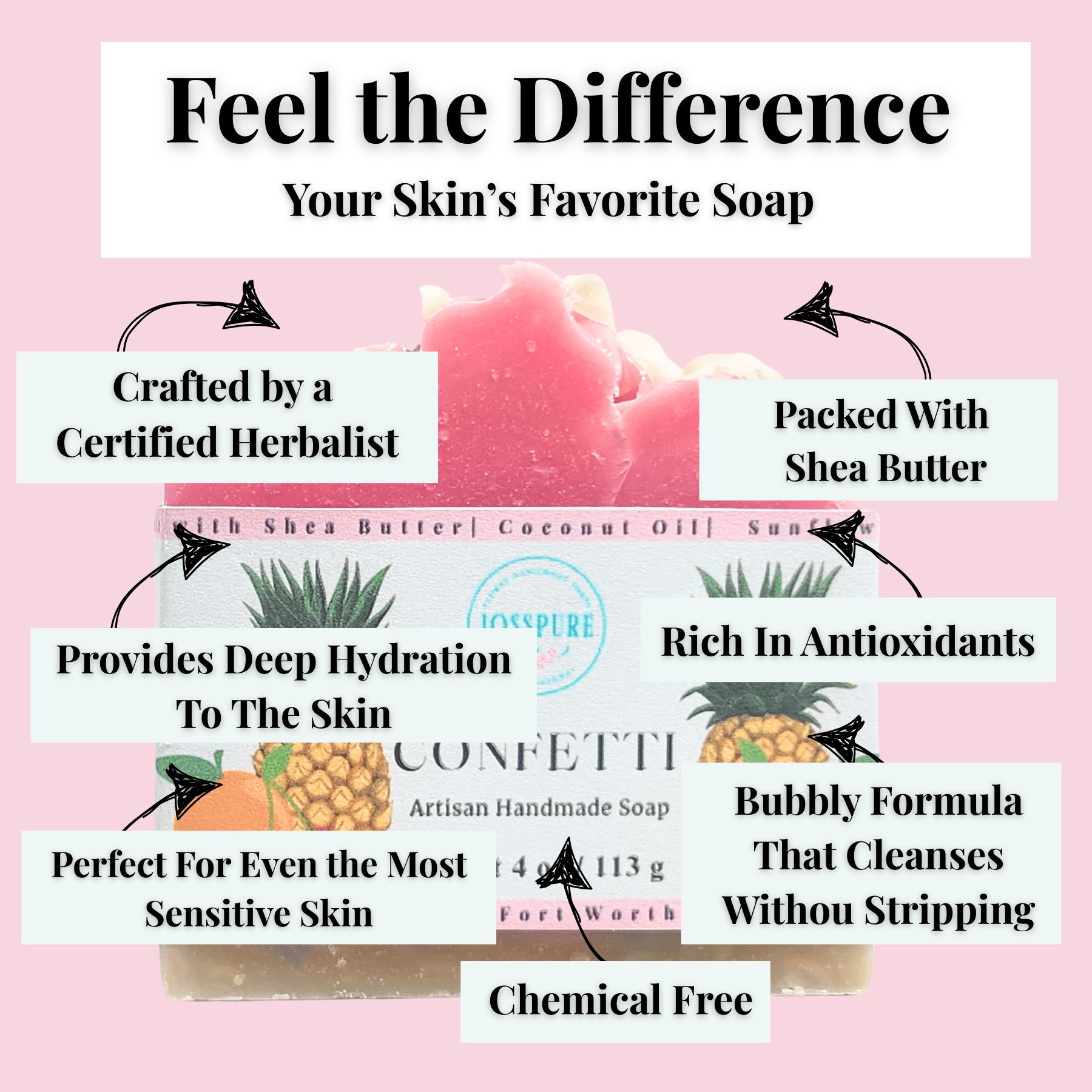 JOSSPURE Cherry Pineapple Orange Summer shea butter soap artisan handcrafted with shea butter and natural ingredients