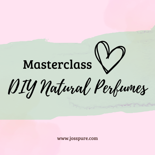 DIY Natural Perfumes Masterclass graphic featuring a heart and stylish text for a creative learning experience