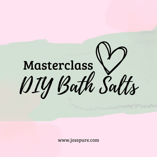 Masterclass for DIY organic bath salts workshop with heart design and soft pastel background