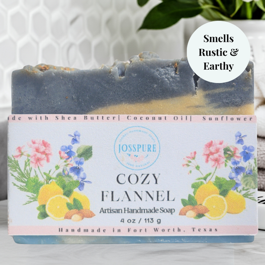 JOSSPURE flannel mild shea butter soap handmade with natural ingredients and rustic earthy scent
