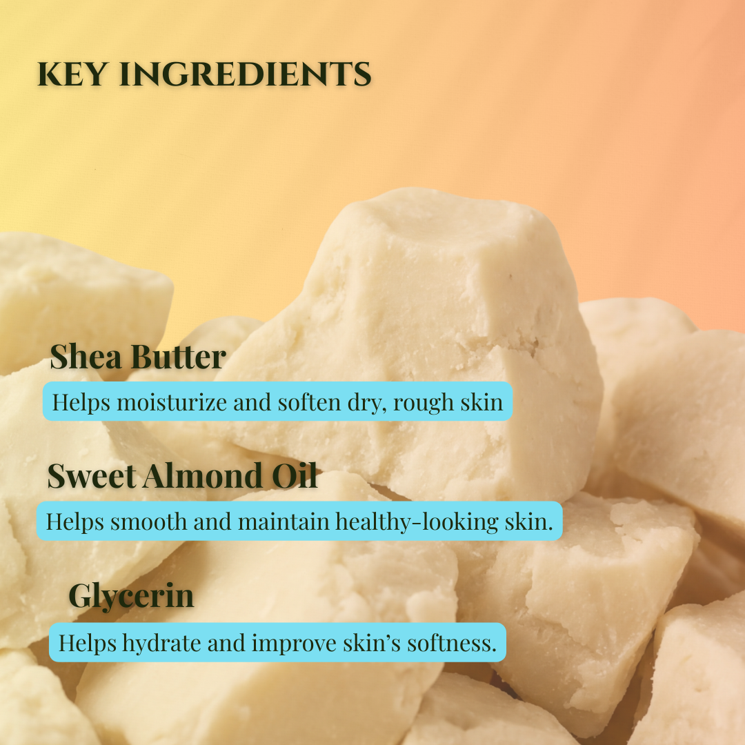 Key ingredients of JOSSPURE grapefruit orange luxury sugar scrub showcasing shea butter, almond oil, and glycerin