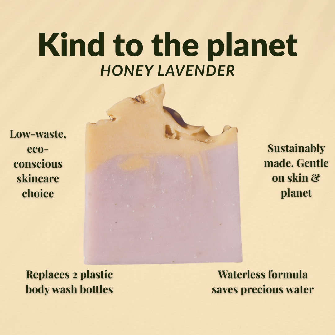 Honey lavender mild shea butter soap with eco-friendly packaging and gentle skin benefits