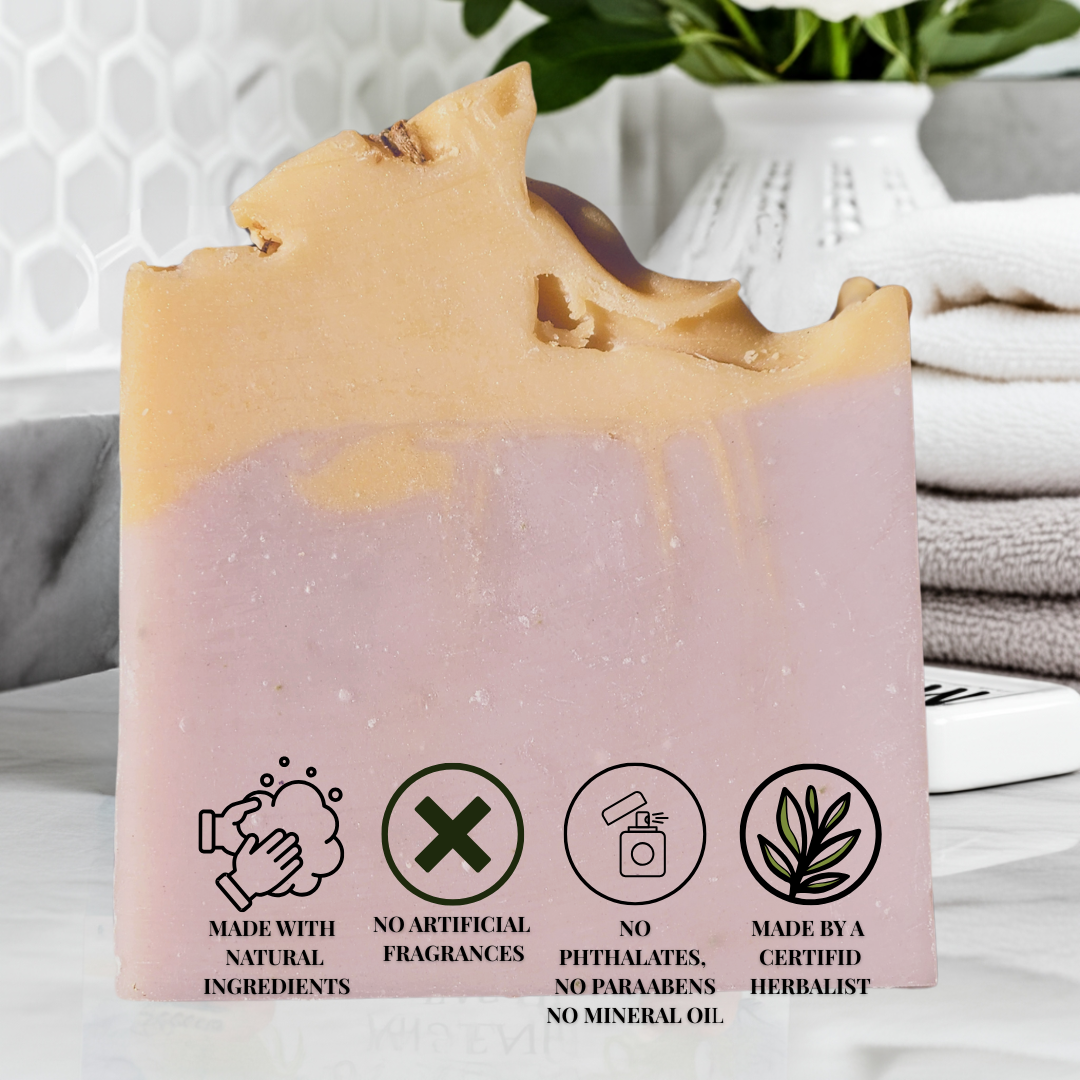 Handmade honey lavender mild shea butter soap with natural ingredients and no artificial fragrances