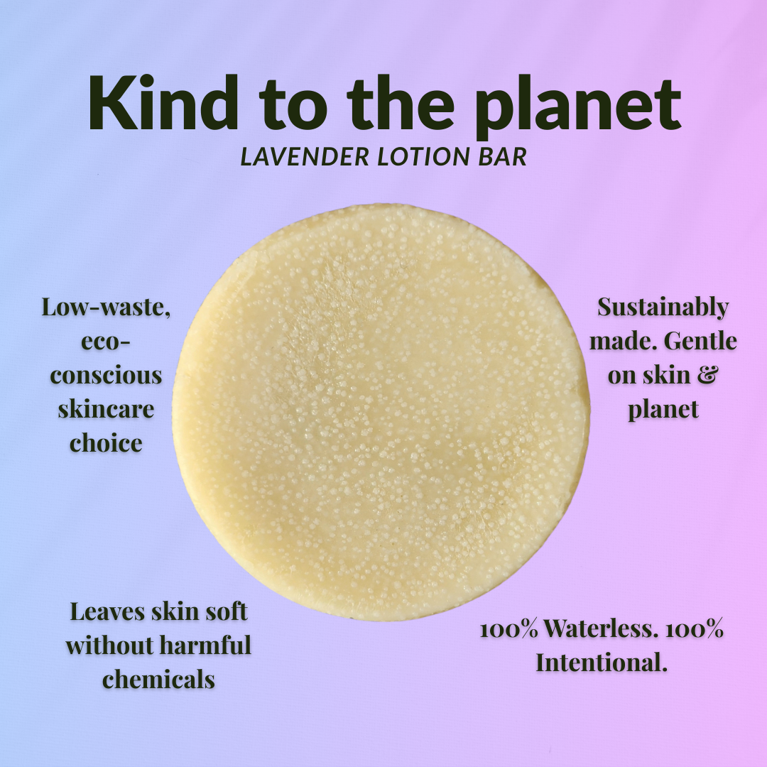 Natural lavender travel size mini lotion bar featuring eco-friendly ingredients and gentle skincare benefits