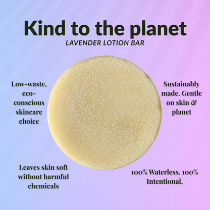 Natural lavender travel size mini lotion bar featuring eco-friendly ingredients and gentle skincare benefits