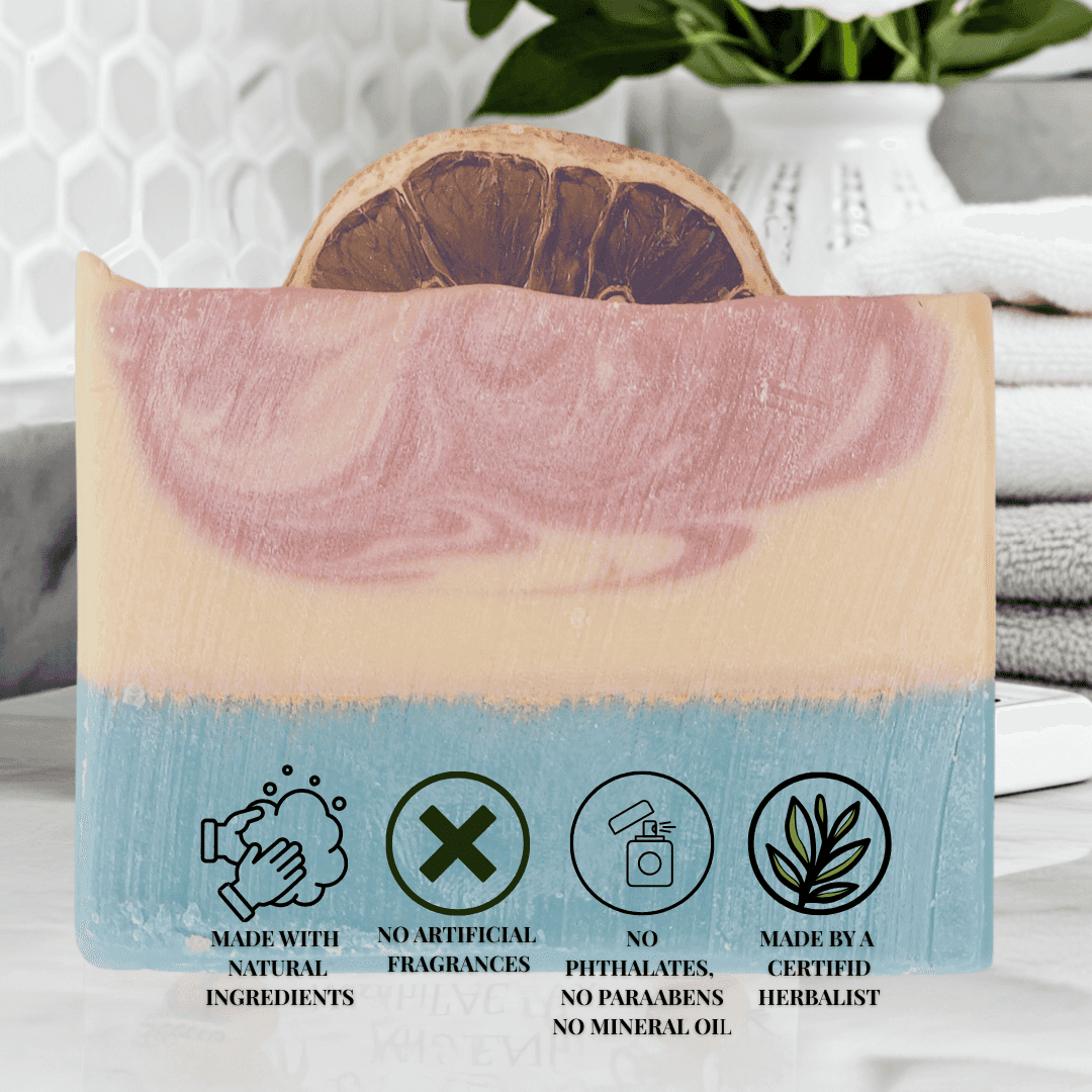 Handmade JOSSPURE lemongrass mild shea butter soap with natural ingredients and soothing colors