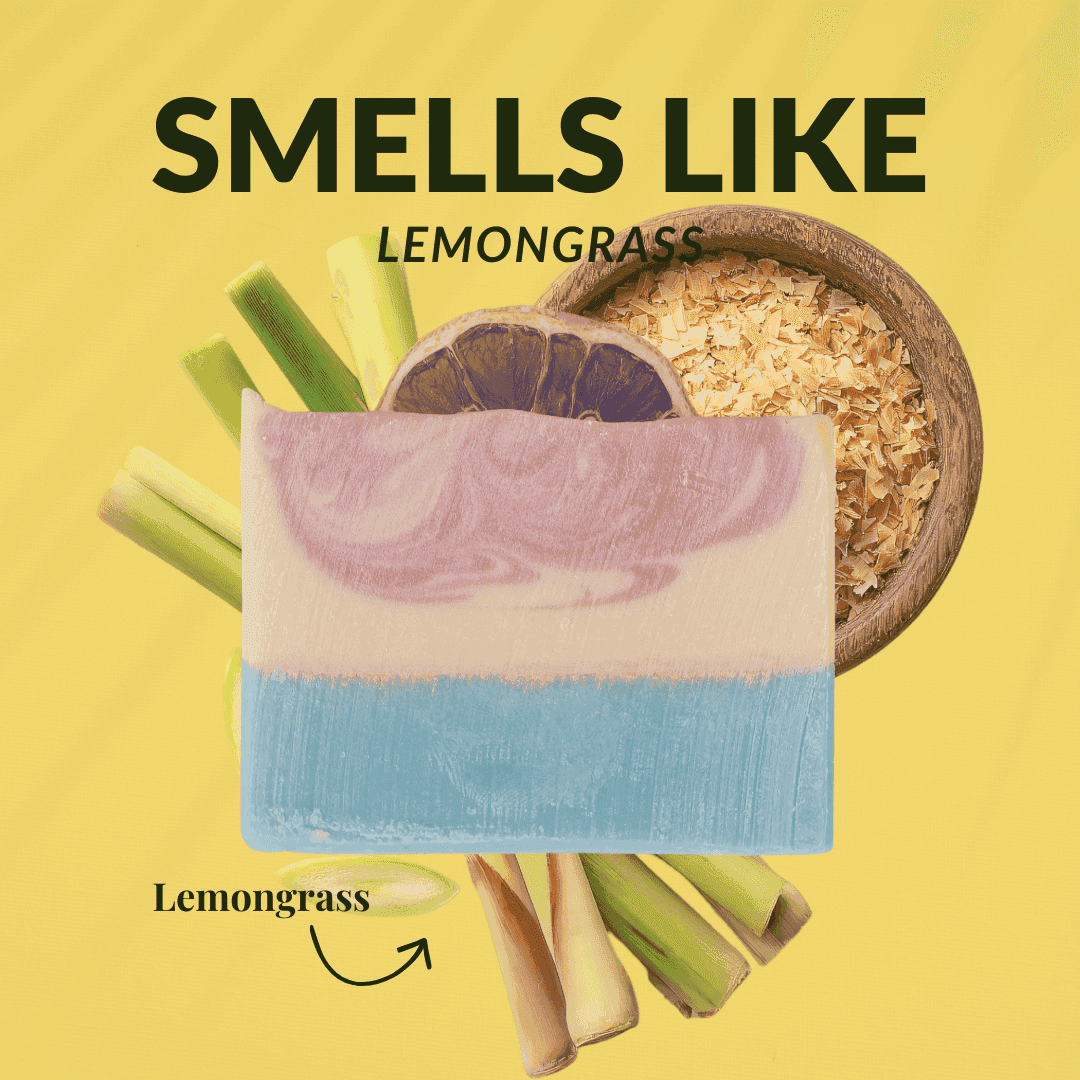 Handmade lemongrass mild shea butter soap with natural ingredients and vibrant colors