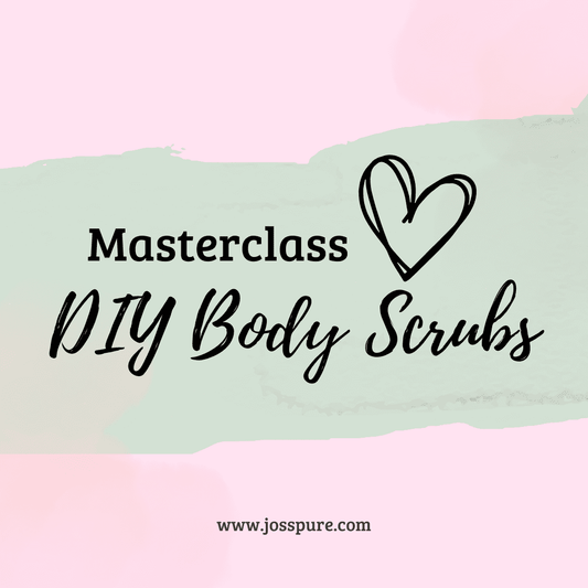 Masterclass promotion for DIY organic body scrub class with heart design and soft pastel background