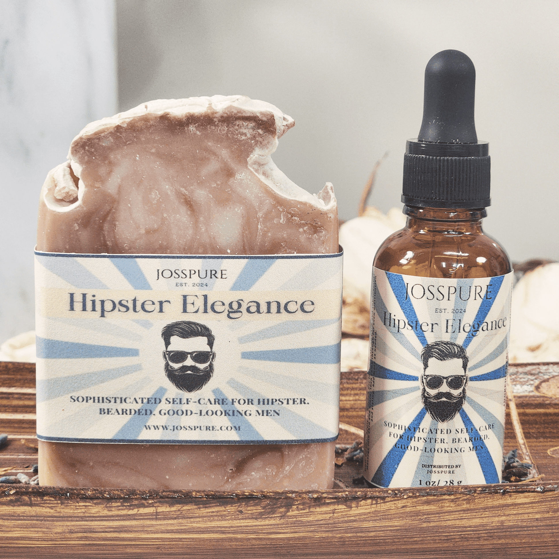 JOSSPURE Hipster Elegance handmade shea butter soap and beard oil set mens gift set bundle
