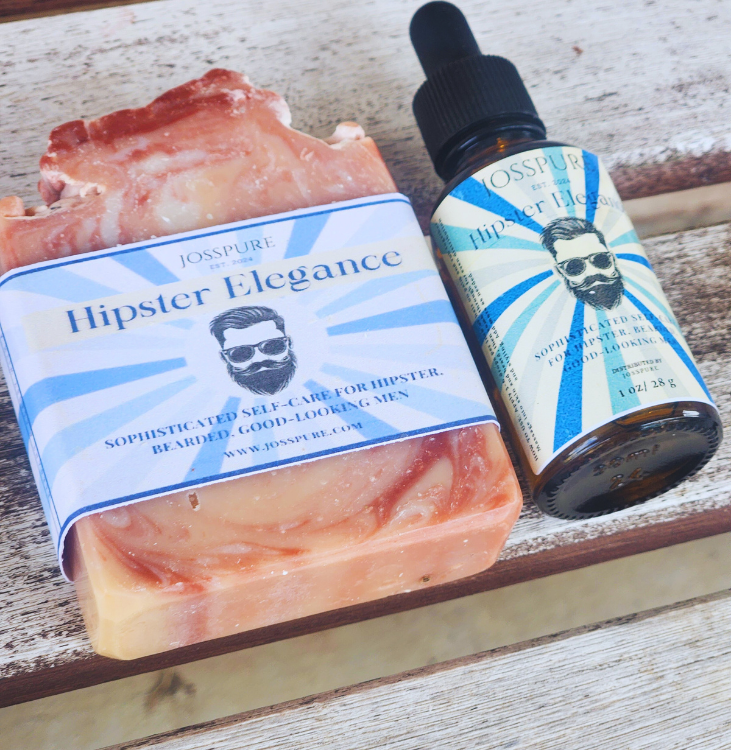 JOSSPURE Hipster Elegance Handmade Shea Butter Soap and Oil in a mens gift set bundle