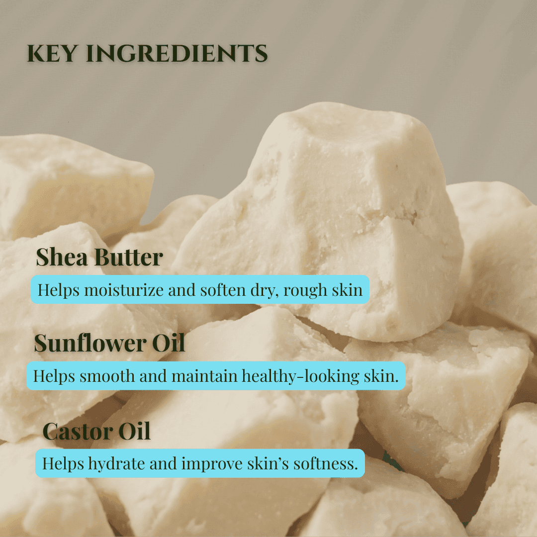 Mens sandalwood patchouli shea butter soap with key natural ingredients for soft, moisturized skin