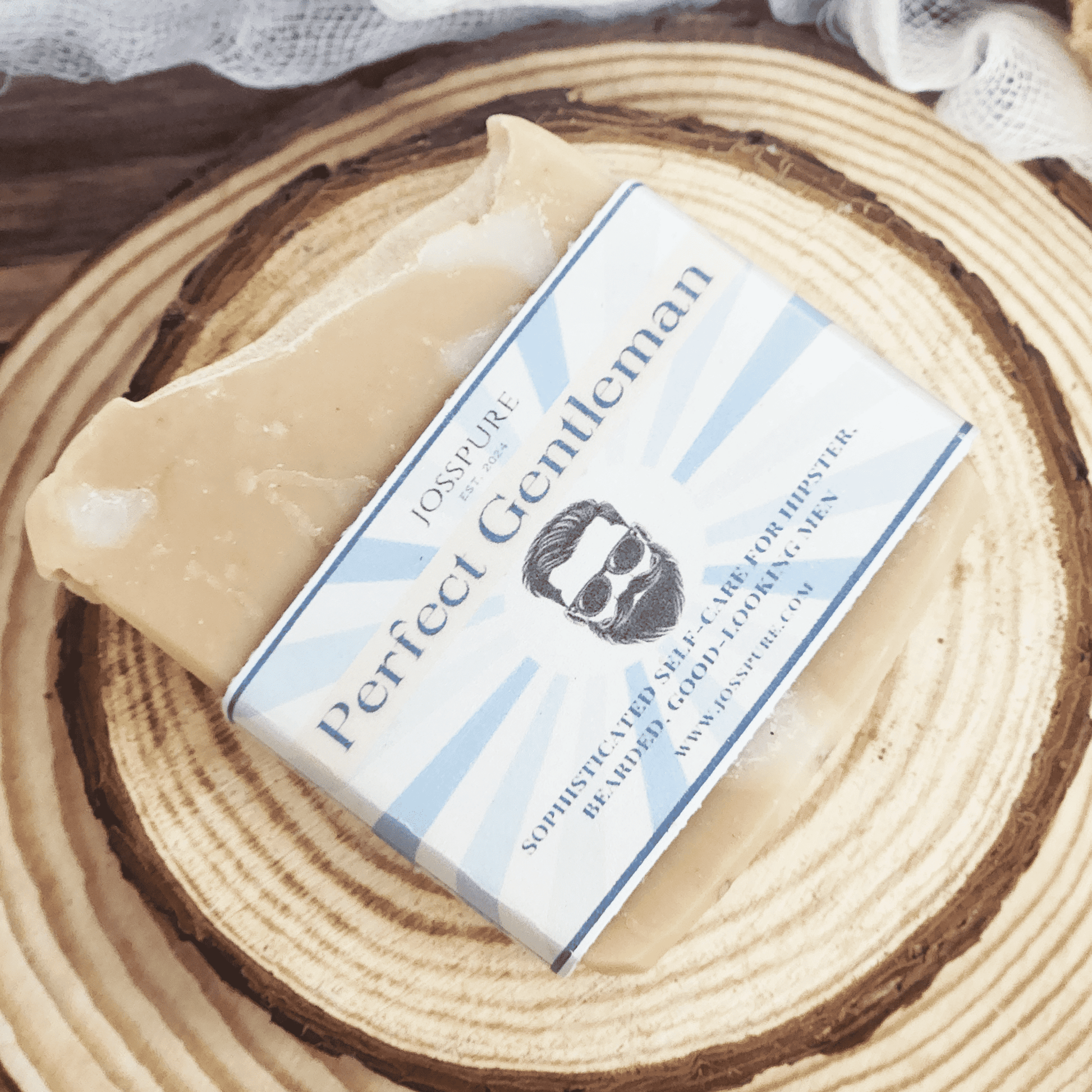 JOSSPURE mens sandalwood soap Perfect Gentleman handmade natural soap bar on wooden surface