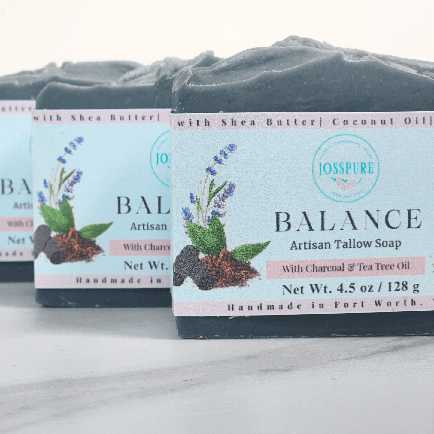 JOSSPURE Balance Artisan Tallow Soap Bar with Charcoal and Tea Tree Oil for oily skin