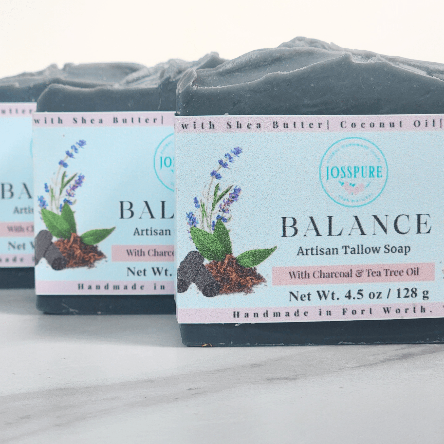 JOSSPURE Balance Artisan Tallow Soap Bar with Charcoal and Tea Tree Oil for oily skin