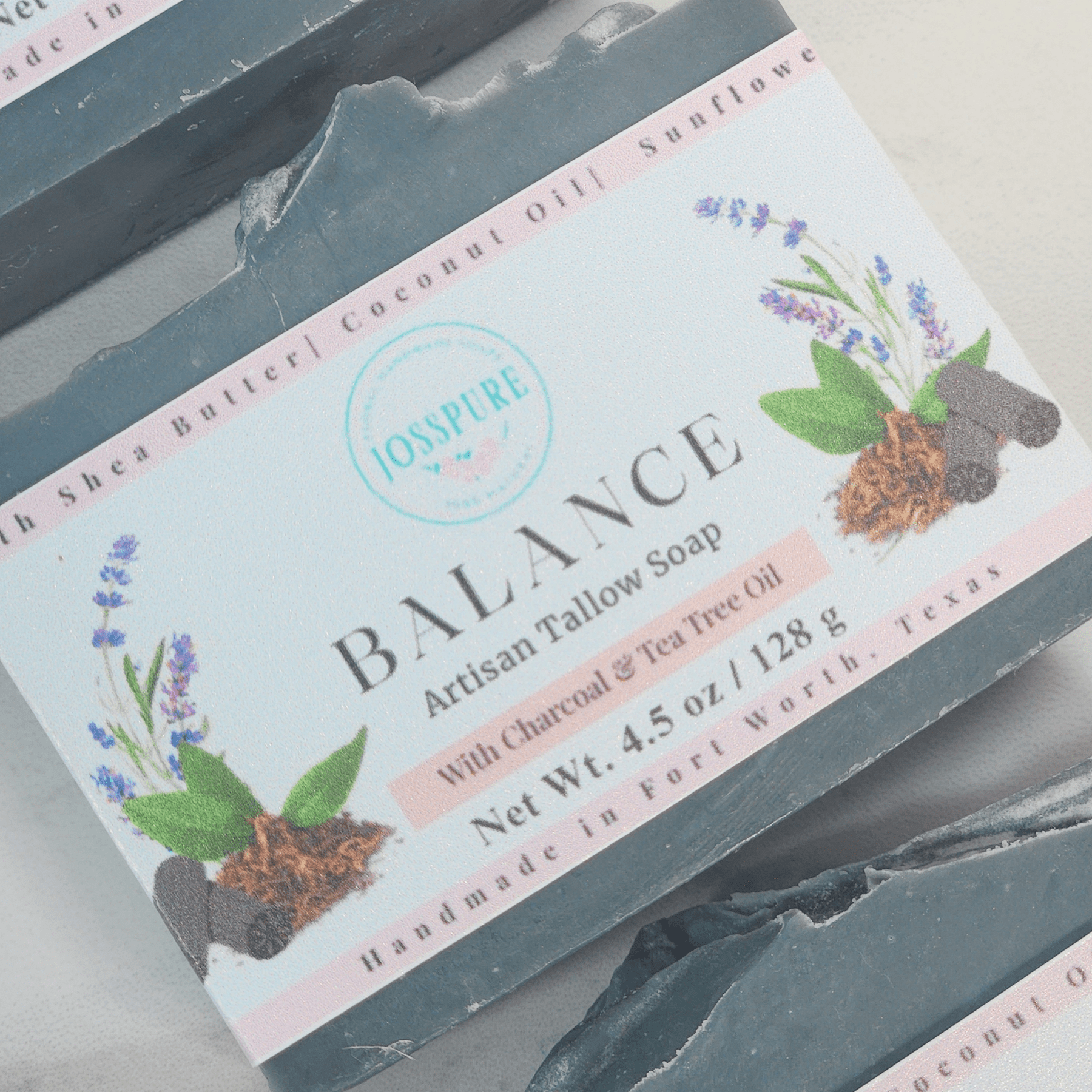 JOSSPURE Balance Artisan Tallow Soap Bar for Oily Skin with Charcoal and Tea Tree Oil