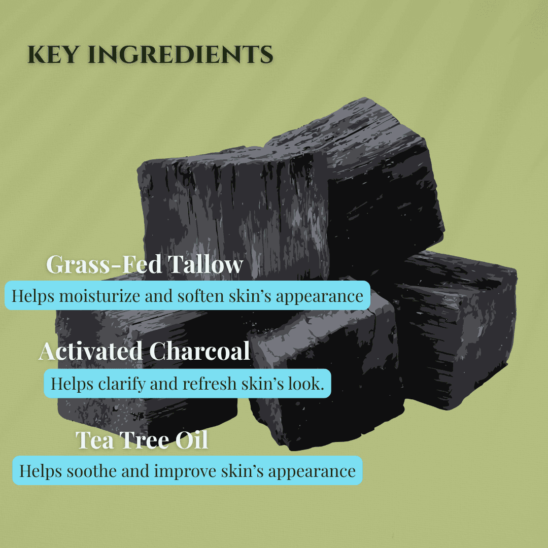JOSSPURE Oily Skin Tallow Soap Bar with Grass-Fed Tallow, Activated Charcoal, and Tea Tree Oil