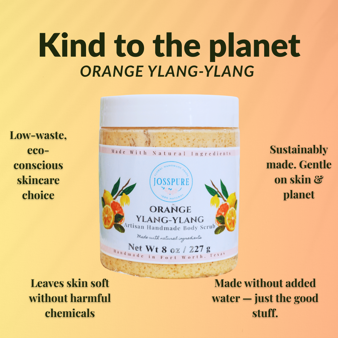 JOSSPURE Orange Ylang Ylang Sugar Scrub in jar with natural ingredients for gentle body care